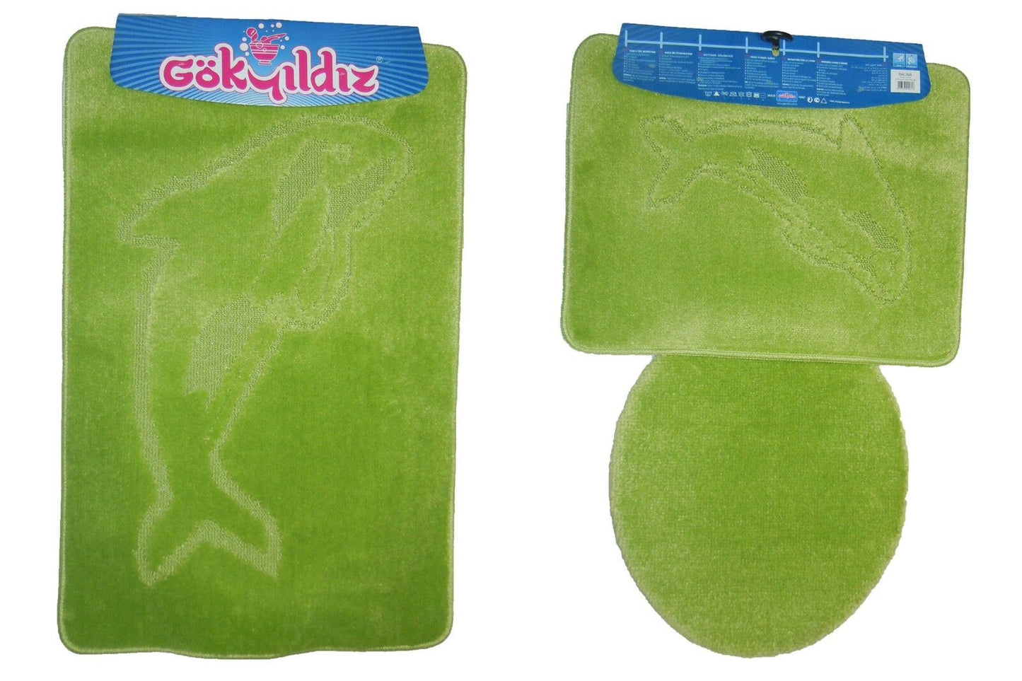 3-Teiliges Badgarnitur: 85x55 cm Delfin-Design Badematte und Hängendes WC-Set