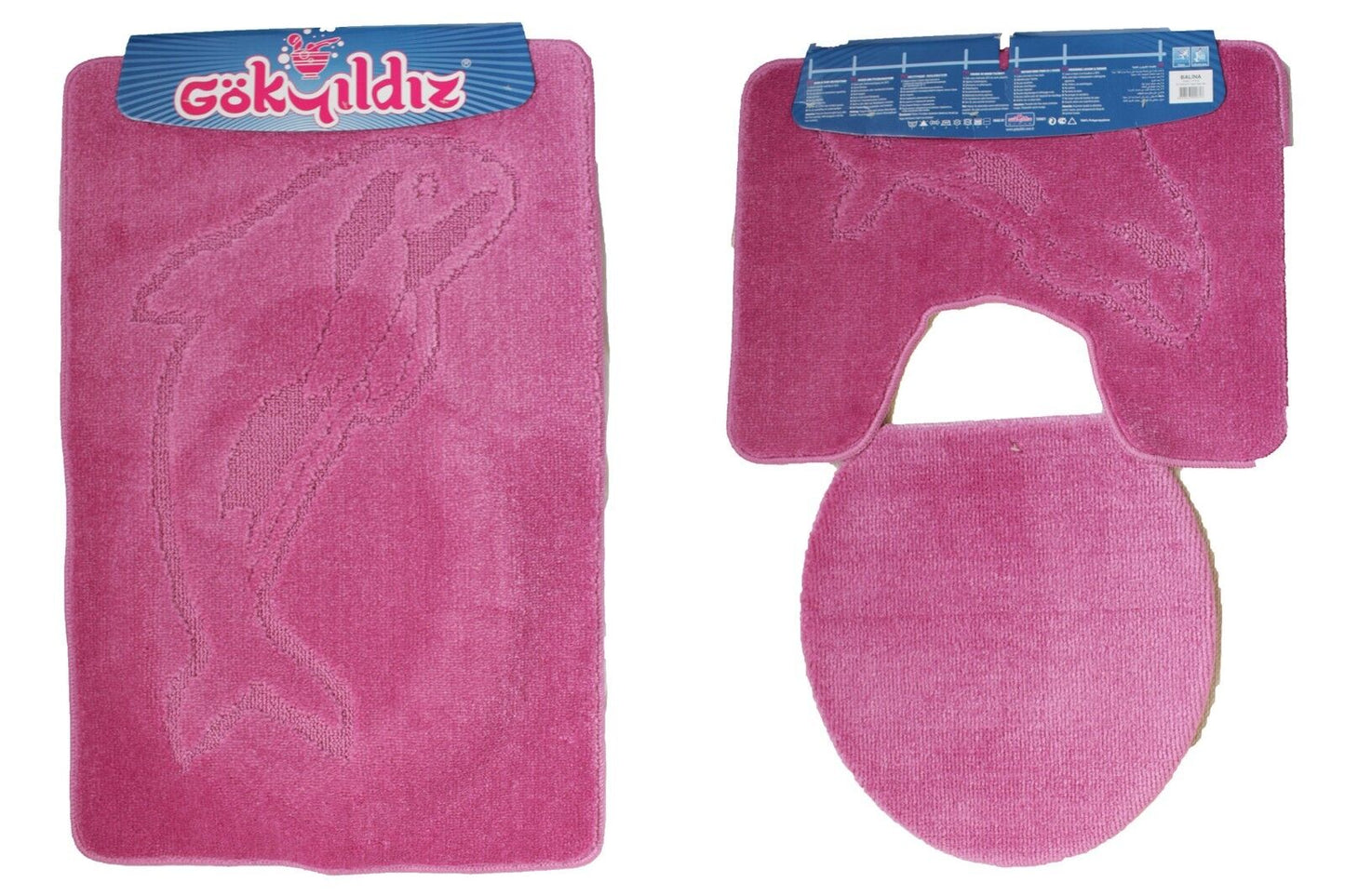 3-Teiliges Badgarnitur: 85x55 cm Delfin-Design Badematte und Hängendes WC-Set